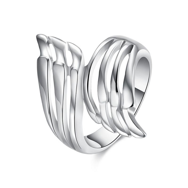 R808 Women Silver Rings镀纯银镂空叶子指日韩指环简约戒子女生送女朋友七夕情人节礼物