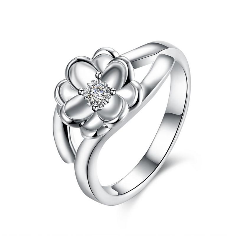 R868 Women Silver Rings 镀纯银花朵戒指日韩指环简约戒子女生送女朋友七夕情人节礼物