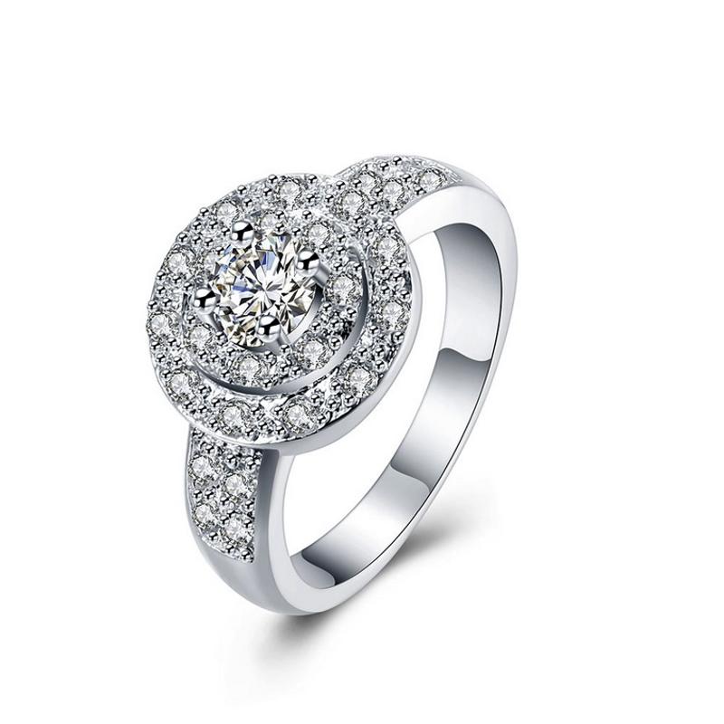 R823Women Silver Rings镀纯银满钻水晶戒指日韩指环简约戒子女生送女朋友七夕情人节礼物