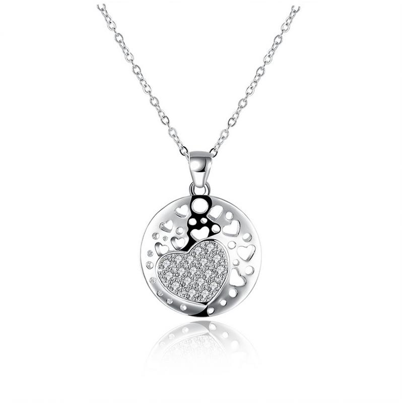 N868 Women Silver Necklace 镀纯银日韩时尚爱心女水晶项链坠送女朋友七夕情人节礼物