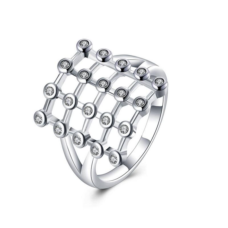 R837Women Silver Rings镀纯银夸张水晶戒指日韩指环简约戒子女生送女朋友七夕情人节礼物