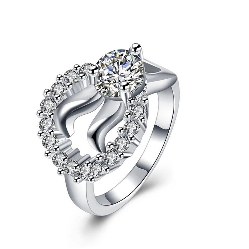 R835Women Silver Rings镀纯银时尚水晶戒指日韩指环简约戒子女生送女朋友七夕情人节礼物