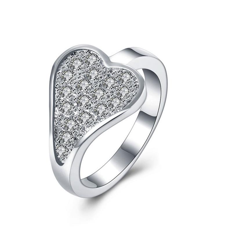 R820 Women Silver Rings心形情侣水晶戒指日韩指环简约戒子女生送女朋友七夕情人节礼物