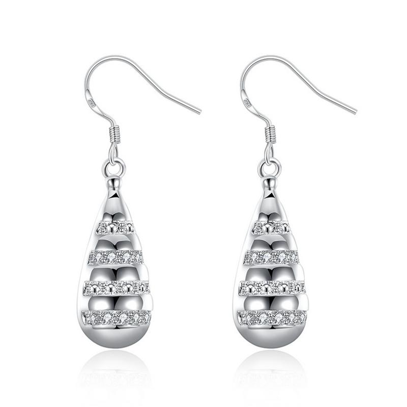 E768 Women Silver Earrings 镀925纯银水滴耳坠日韩版女耳钉耳环送女朋友七夕情人节礼物