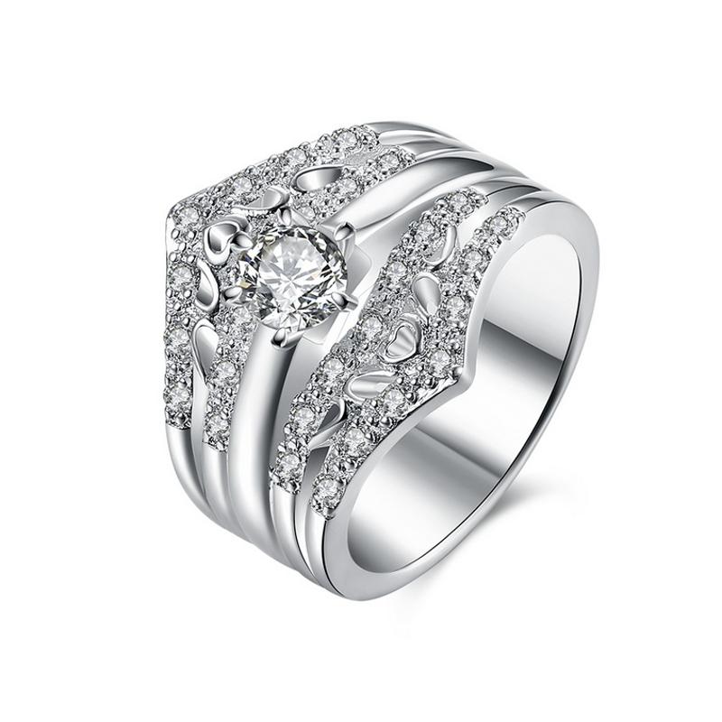 R866Women Silver Rings镀纯银水晶戒指日韩指环简约戒子女生送女朋友七夕情人节礼物