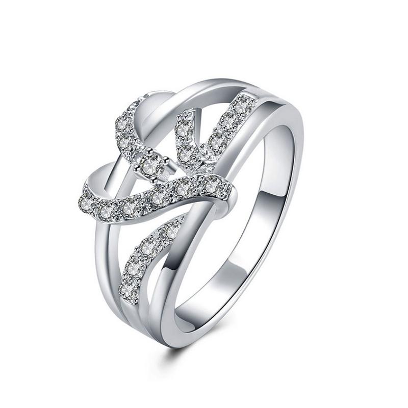 R863 Women Silver Rings 镀纯银水晶戒指日韩指环简约戒子潮女生送女朋友七夕情人节礼物