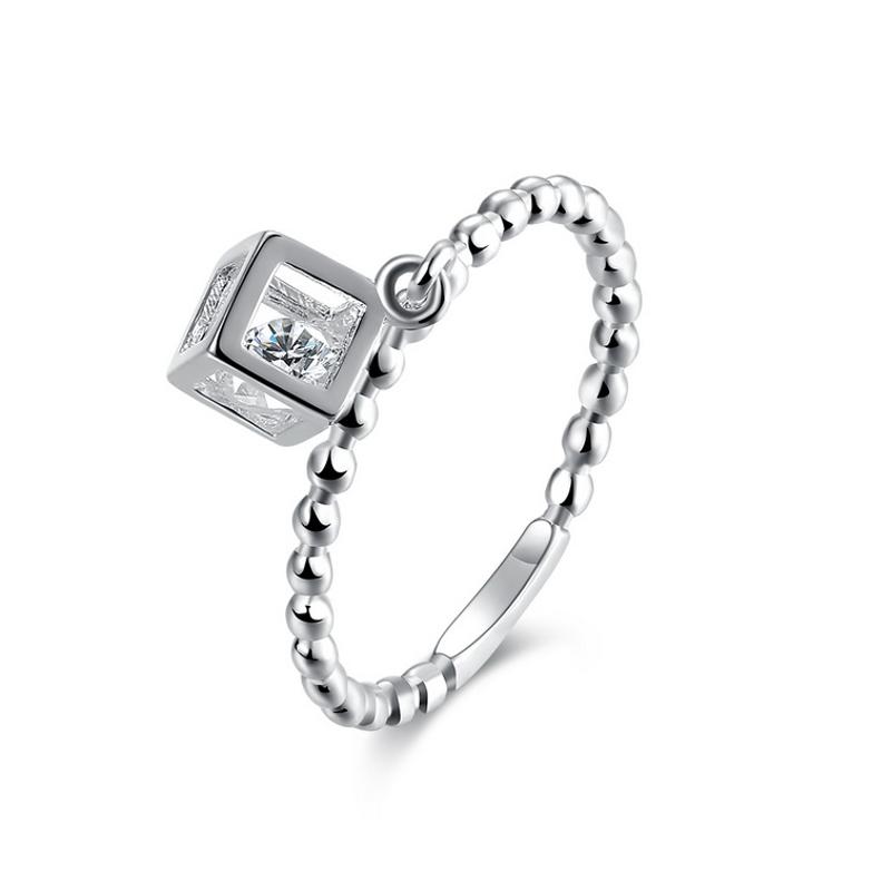 R813Women Silver Rings镀纯银坠子水晶戒指日韩指环简约戒子女生送女朋友七夕情人节礼物