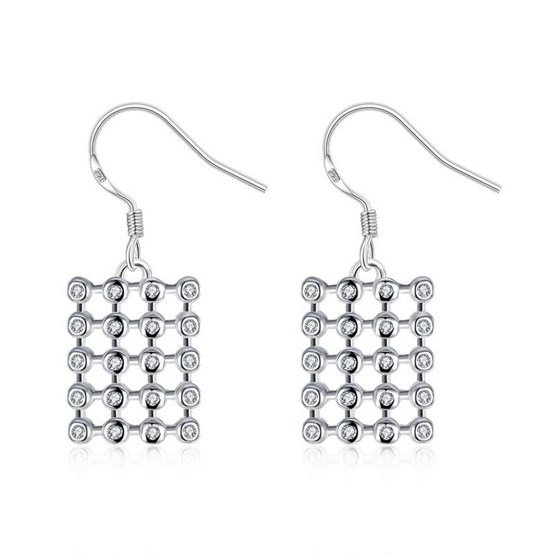 E789 Women Silver Earrings 镀纯银水晶欧美夸张精致女耳饰耳环送女朋友七夕情人节礼物