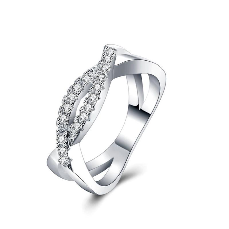 R816Women Silver Rings镀纯银水晶时尚戒指日韩指环简约戒子女生送女朋友七夕情人节礼物