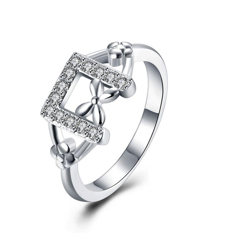 R827Women Silver Rings镀纯银简约水晶戒指日韩指环简约戒子女生送女朋友七夕情人节礼物