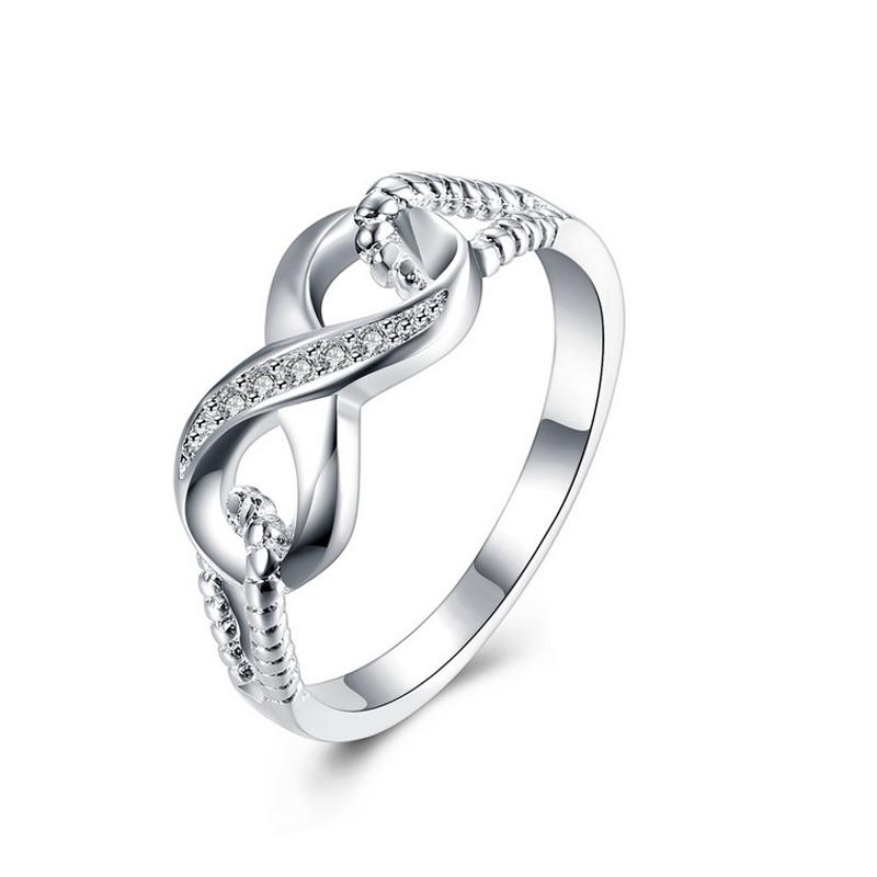 R818 Women Silver Rings镀纯银8字水晶戒指日韩指环简约戒子女生送女朋友七夕情人节礼物