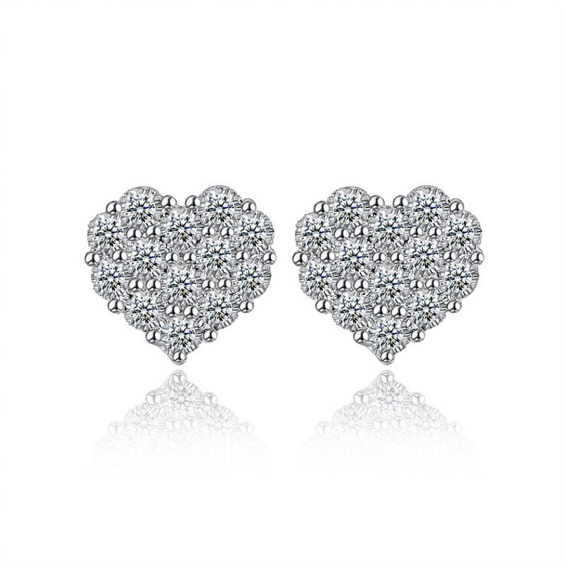 E763 Women Silver Earrings 镀925纯银精致心形耳钉日韩版女耳环送女朋友七夕情人节礼物