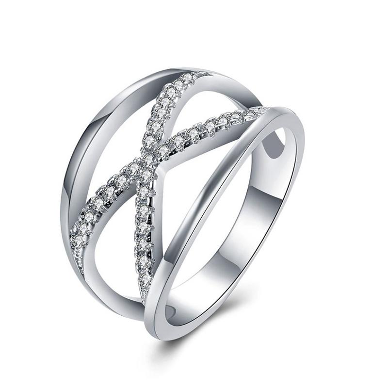 R834Women Silver Rings镀纯银时尚水晶戒指日韩指环简约戒子女生送女朋友七夕情人节礼物