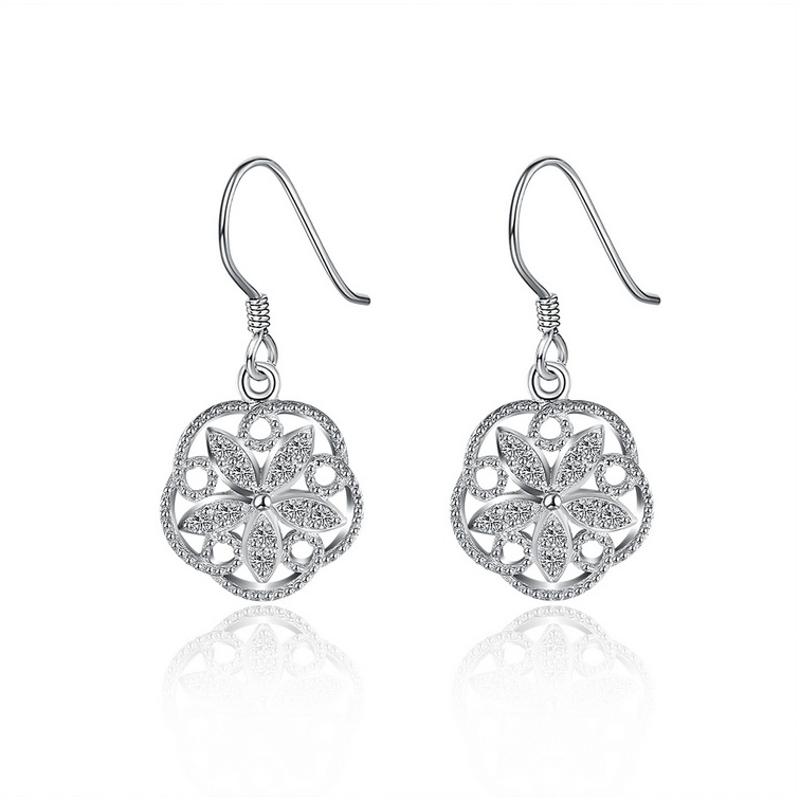 E808Women Silver Earrings 镀纯银水晶耳扣精致日韩版女耳饰耳环送女朋友七夕情人节礼物