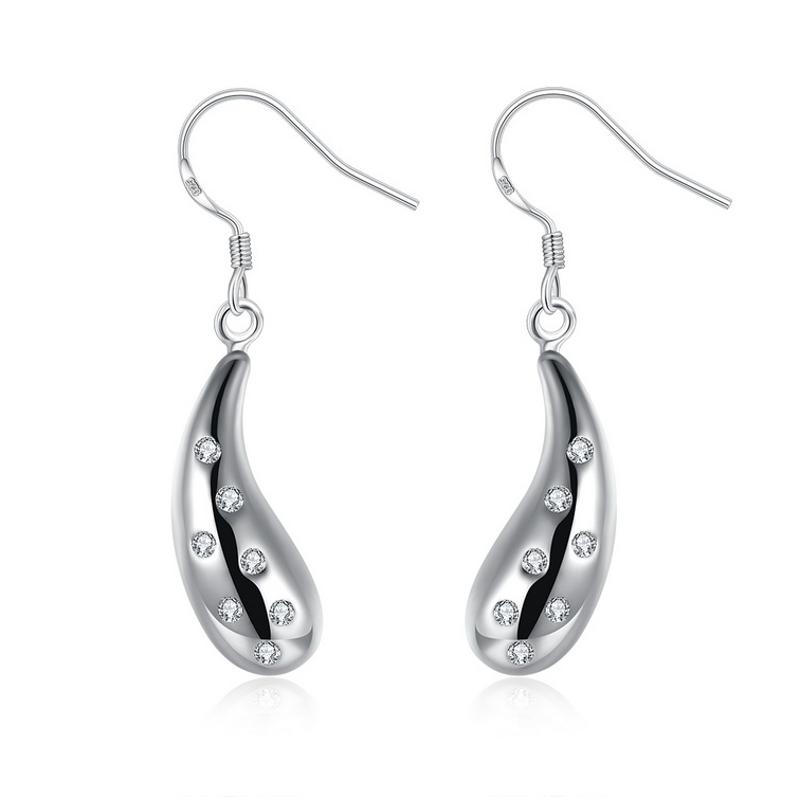 E804 Women Silver Earrings 镀纯银水滴精致日韩版女耳饰耳环送女朋友七夕情人节礼物