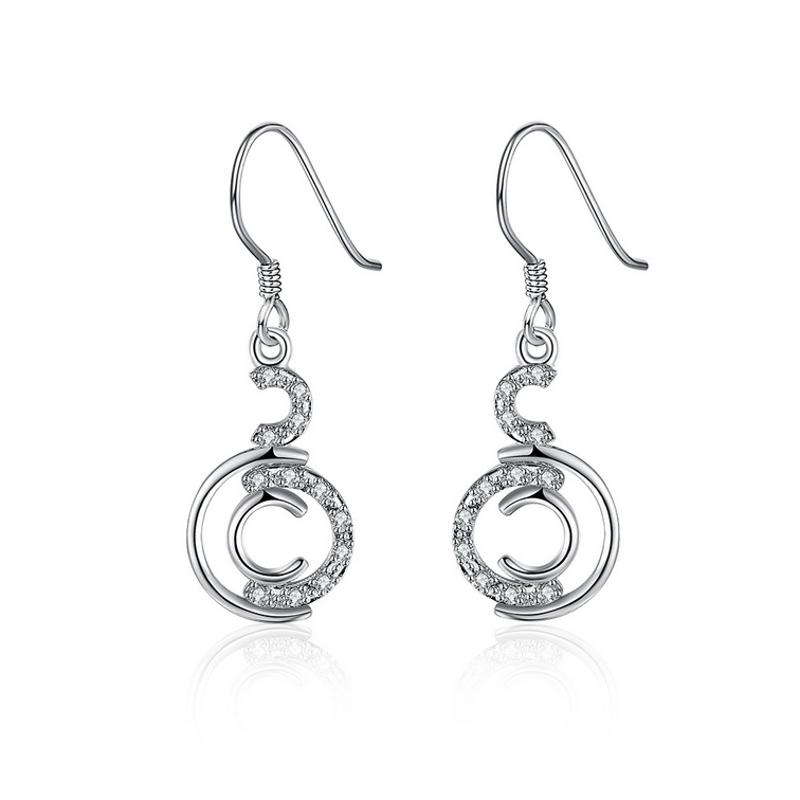 E796Women Silver Earrings 镀纯银水晶耳扣精致日韩版女耳饰耳环送女朋友七夕情人节礼物