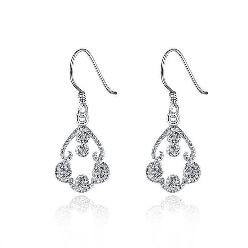 E802Women Silver Earrings 镀纯银水晶复古精致日韩版女耳饰耳环送女朋友七夕情人节礼物