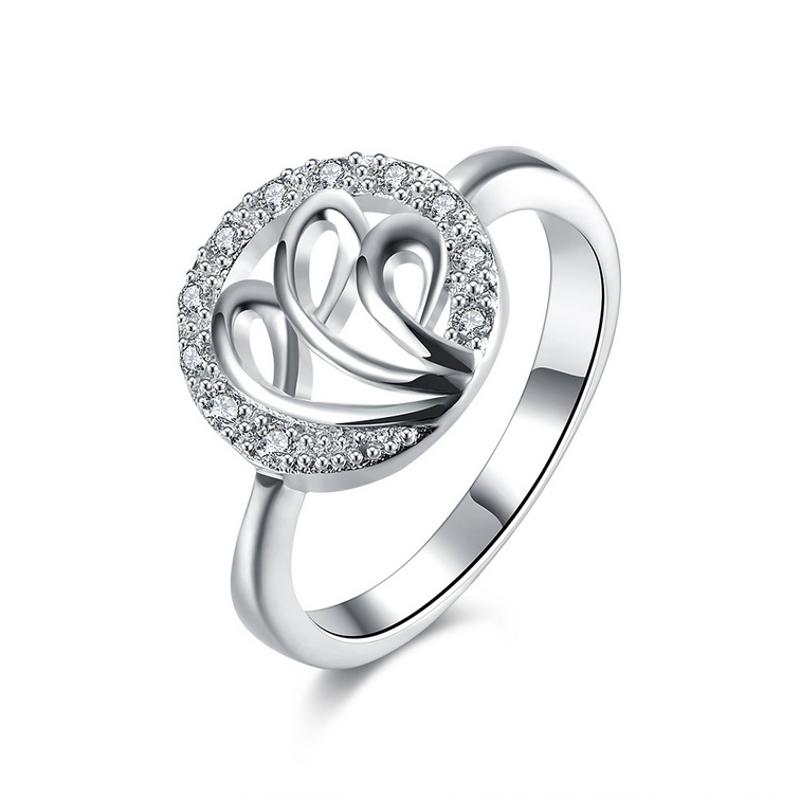 R854 Women Silver Rings 爱心情侣水晶戒指日韩指环简约戒子女生送女朋友七夕情人节礼物
