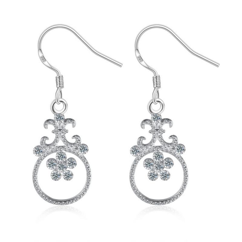 E807Women Silver Earrings 镀纯银水晶复古精致日韩版女耳饰耳环送女朋友七夕情人节礼物