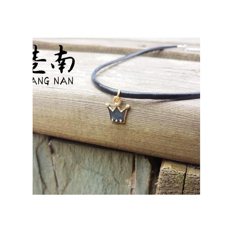 手工定制原宿复古简约细皮小皇冠颈链脖带项圈女锁骨项链送女朋友七夕情人节礼物