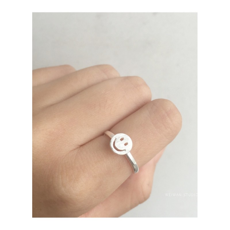 s925纯银戒指emoji表情微笑笑脸开口戒女韩简约复古可节送女朋友老婆生日送女朋友七夕情人节礼物