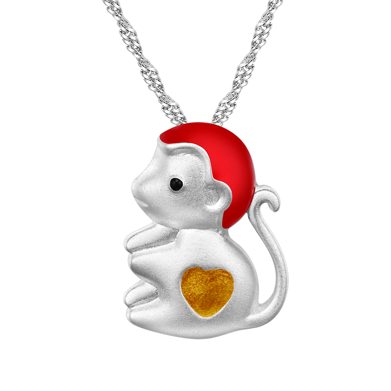 925银项链配饰 女款生肖猴锁骨链坠 本命年时尚百搭银链子 3003238送女朋友七夕情人节礼物