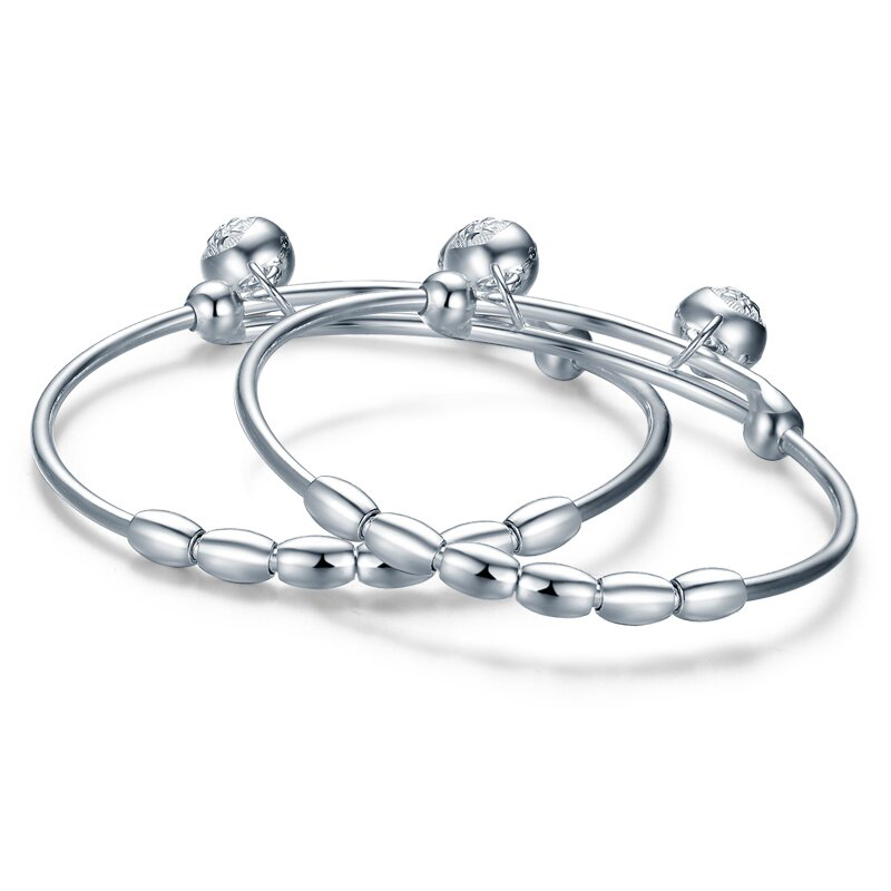 足银 16克宝宝足银镯子 婴儿童镯 带铃铛 一对价 2003027送女朋友七夕情人节礼物