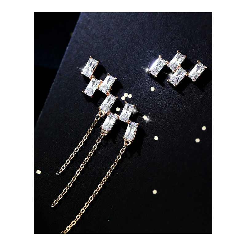 耳钉女士耳饰925银耳针银耳钉个性不对称耳环女款耳坠首饰 送女友生日礼物送女朋友七夕情人节礼物