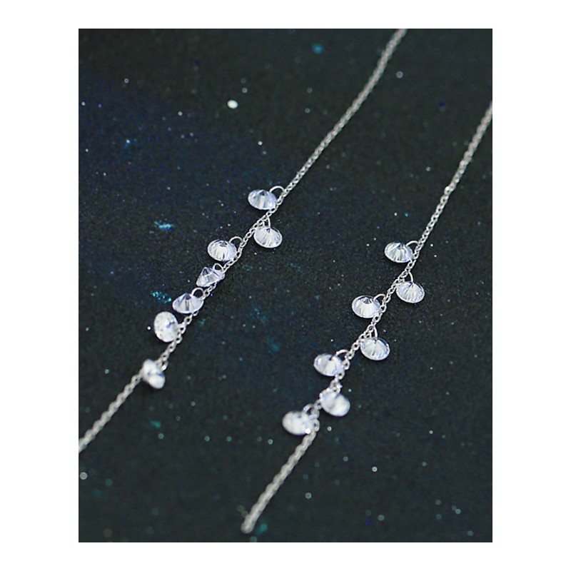 日韩时尚个性耳线女 合成锆石耳钉925银耳针流苏耳环长款耳坠 生日礼物送女朋友七夕情人节礼物