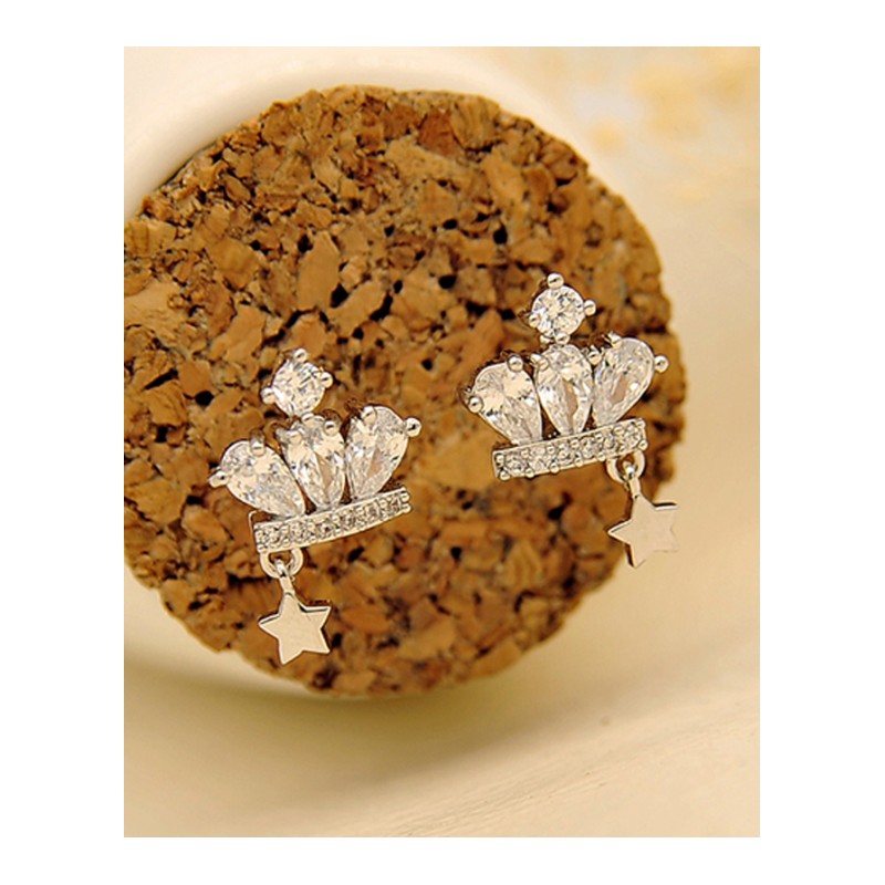 女士耳钉925银耳针 韩国版时尚耳环女款饰品 皇冠耳饰 送女友生日礼物送女朋友七夕情人节礼物