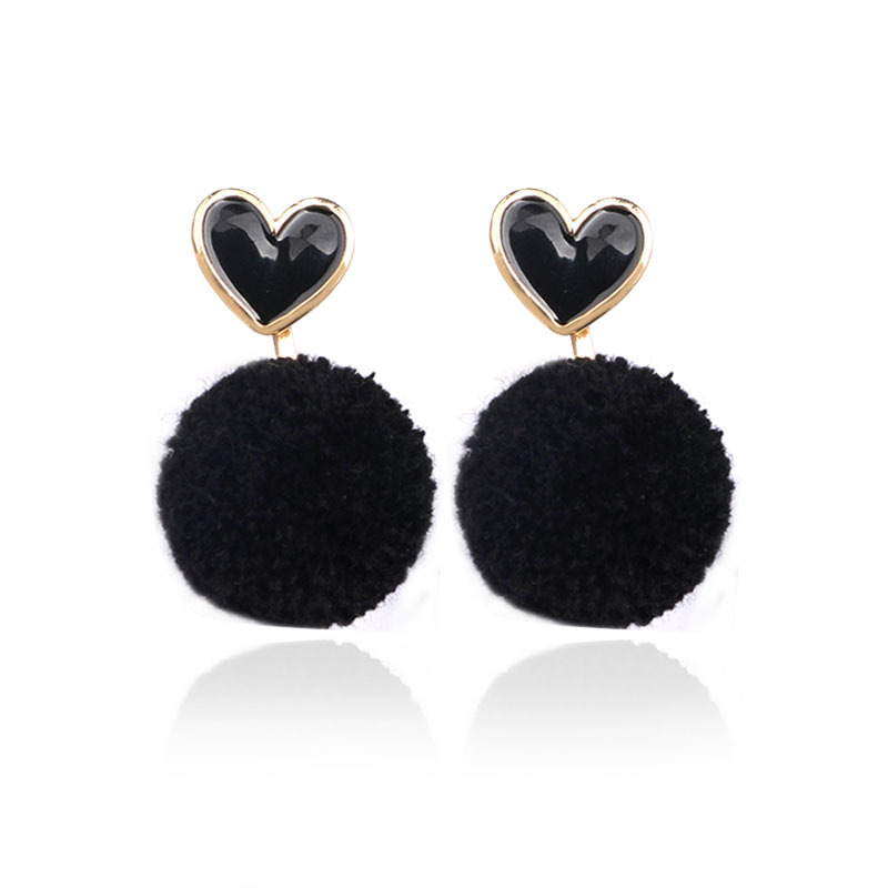 新款韩版气质百搭甜美毛球耳饰耳钉耳坠心形女士耳环YWZH7439送女朋友七夕情人节礼物