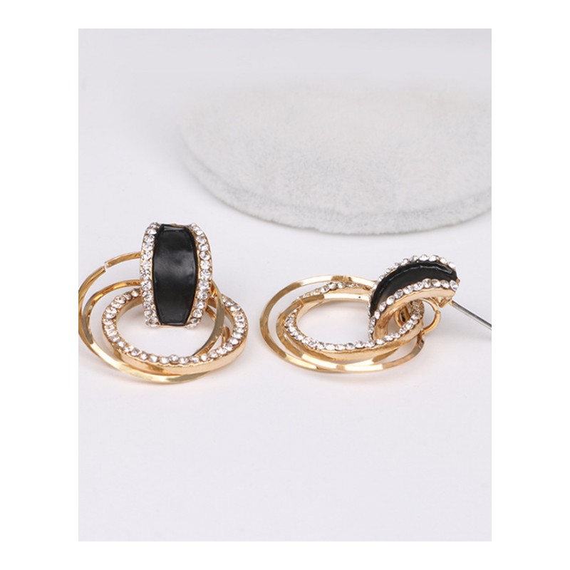 新款时尚复古合金滴油镶钻耳钉展和个性耳环大小圆环女耳饰YWZH6616送女朋友七夕情人节礼物