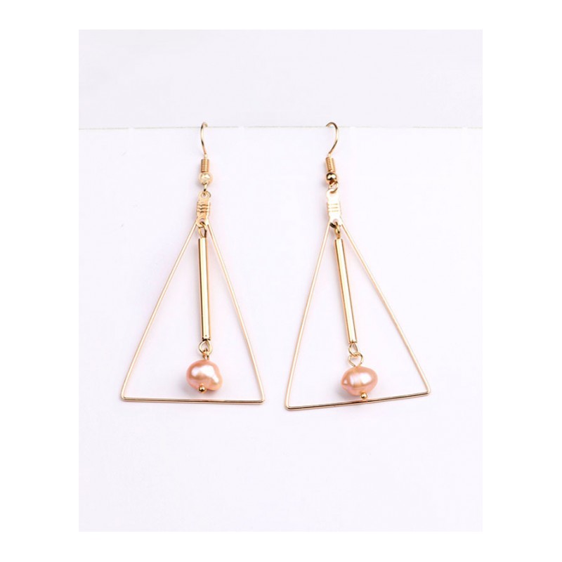 韩版时尚百搭极简耳环三角形淡水珍珠耳钉耳饰气质女士耳钩YWZH2155送女朋友七夕情人节礼物