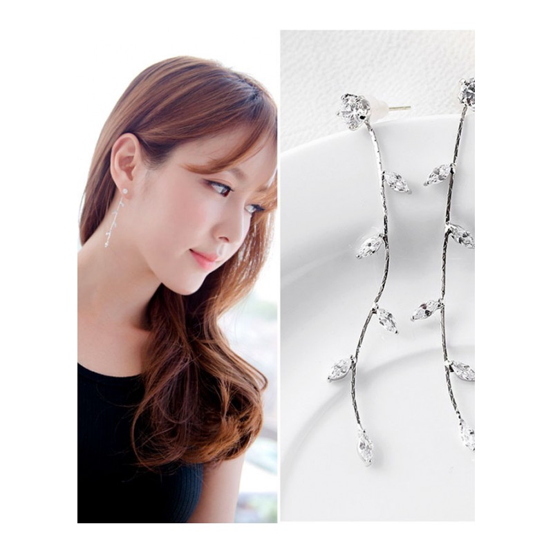 新款韩版简约耳钉流苏耳环长款耳饰女士耳坠水钻饰品YWZH0593送女朋友七夕情人节礼物
