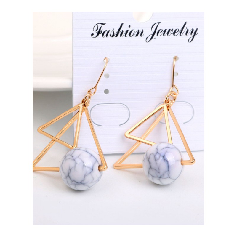 新款时尚简约复古陶瓷耳钉大小三角耳环女士耳勾金色耳坠YWZH0985送女朋友七夕情人节礼物