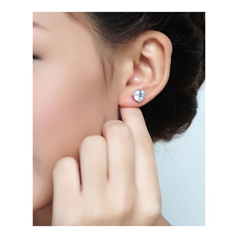 韩版时尚气质锆石耳饰品四爪镶嵌方钻圆钻女士耳钉YWQW8764送女朋友七夕情人节礼物