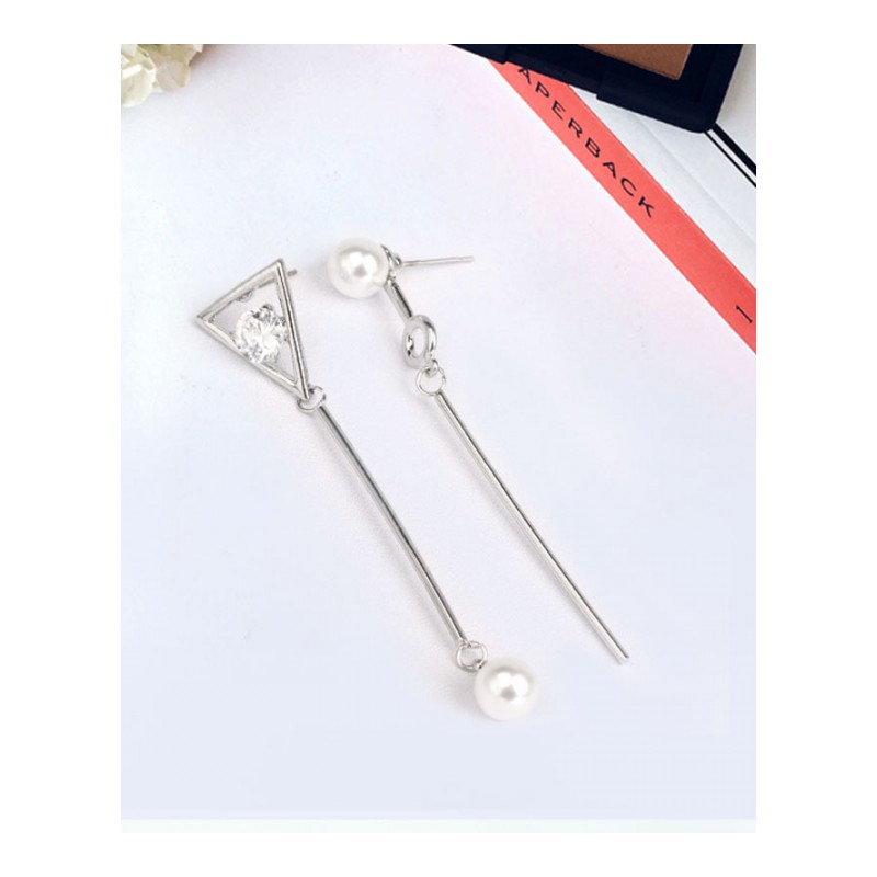 不对称耳钉流苏长款耳饰三角珍珠一字耳环女式耳坠饰品YWZH1723送女朋友七夕情人节礼物