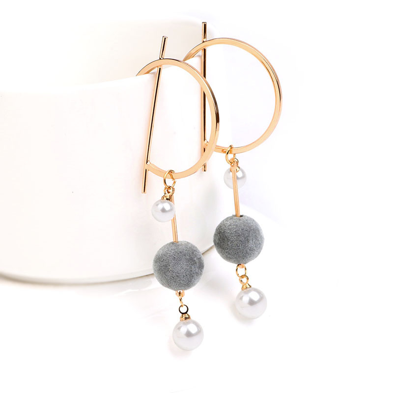 新款手工毛球耳环耳饰创意夸张D字母耳坠韩国东大珍珠耳钉YWZH4548送女朋友七夕情人节礼物