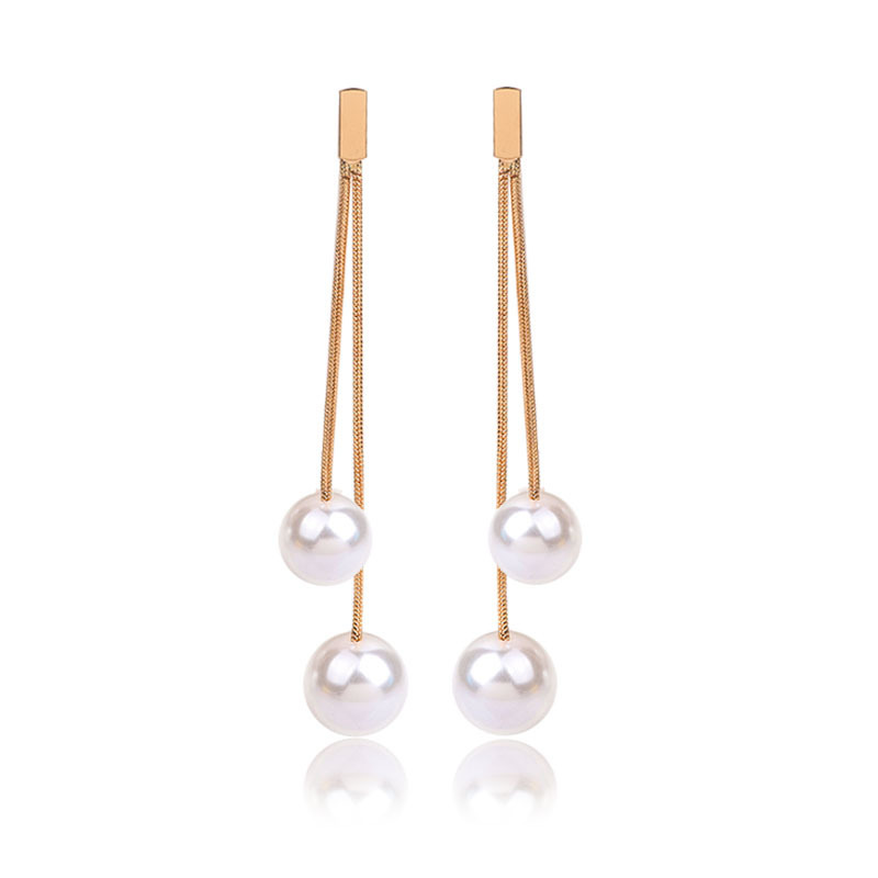 珍珠耳钉长款流苏耳环女式韩版时尚新款耳饰个性手工饰品YWZH6270送女朋友七夕情人节礼物