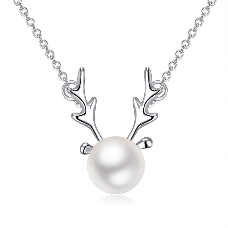 韩版时尚简约麋鹿坠饰品短款锁骨珍珠女士项链MLYSS6841送女朋友七夕情人节礼物