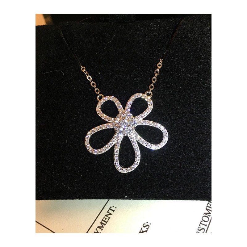 S925银韩版时尚个性锆石花朵形设计女士项链FYYHL0241送女朋友七夕情人节礼物