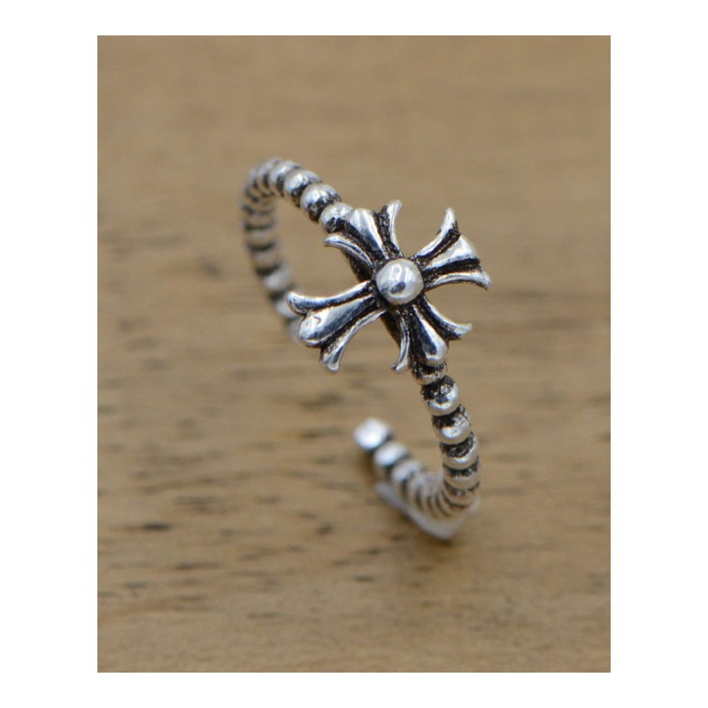 s925银泰银韩版简约十字圆珠可开口戒指女银饰品尾戒女戒指环送女友YWJY2643送女朋友七夕情人节礼物