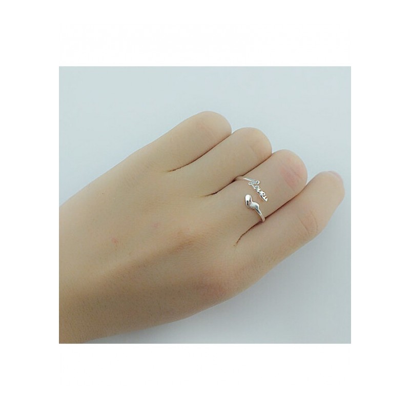 S925银时尚字母Love心形开口戒指防指环个性日品七夕情人节礼物YWJY0496送女朋友七夕情人节礼物