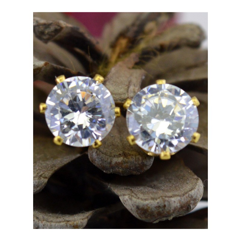 耳钉女款新款 时尚钛钢耳饰水晶耳环金色学生饰品C10A061送女朋友七夕情人节礼物