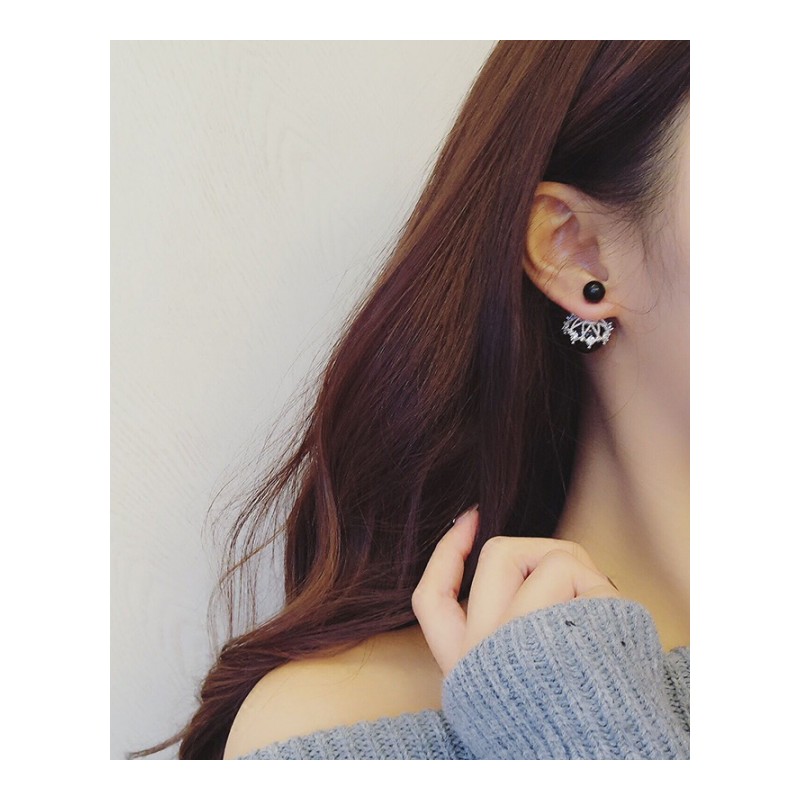 耳钉女款新款银大小双面珍珠气质韩国简约镂空锆石耳环耳饰Z10D022送女朋友七夕情人节礼物