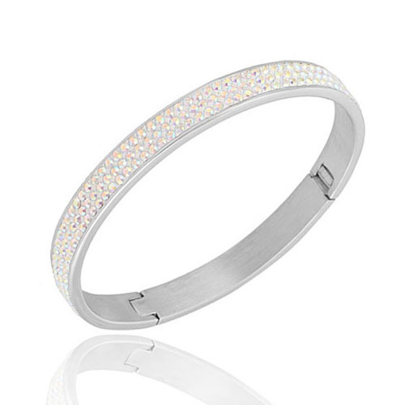 手环女款新款 开口3排锆钻不锈钢手镯欧美钛钢手饰学生饰品S2D209送女朋友七夕情人节礼物