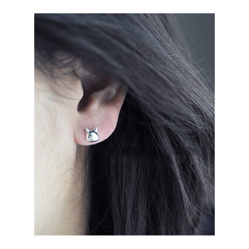 新款韩版简约耳钉S925银时尚可爱小猫咪紧致银耳饰YWJY7092送女朋友七夕情人节礼物