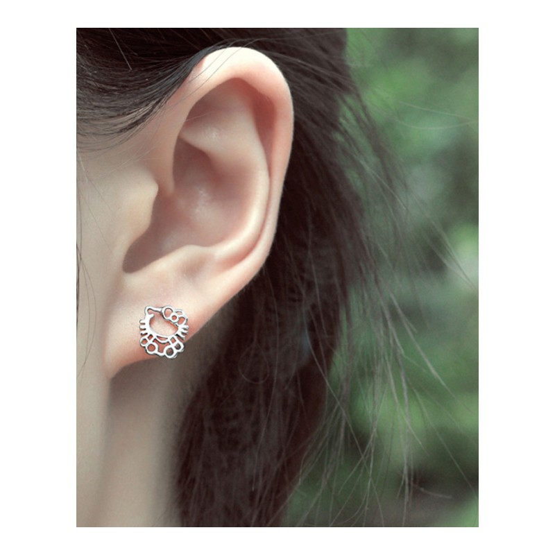 新款日韩饰品S925银韩版简约精致可爱猫咪耳钉银耳饰YWJY5048送女朋友七夕情人节礼物