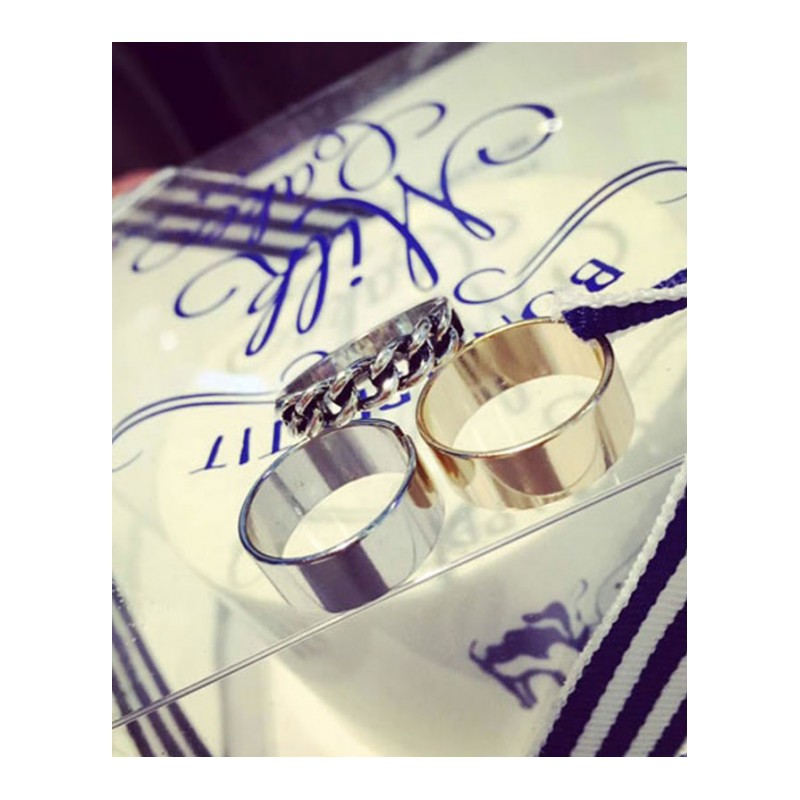 韩国时尚戒指三件套组合 女款韩版个性朋克指环食指关节戒尾戒装配饰品送女朋友七夕情人节礼物