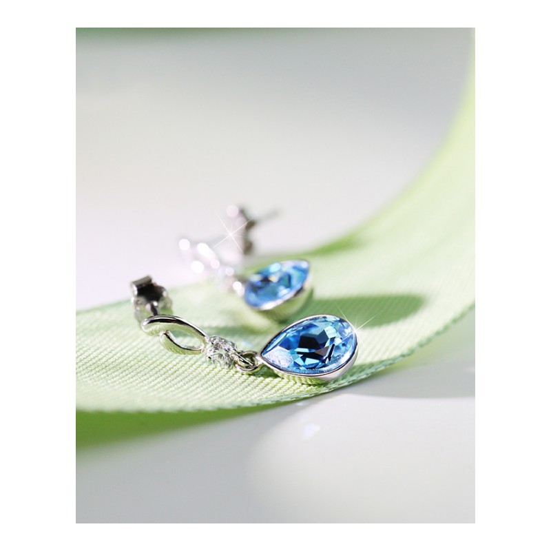 韩国气质s925纯银水滴耳钉 百搭女款耳饰 人造水晶耳坠 中长款耳环银饰品防过敏送女朋友七夕情人节礼物